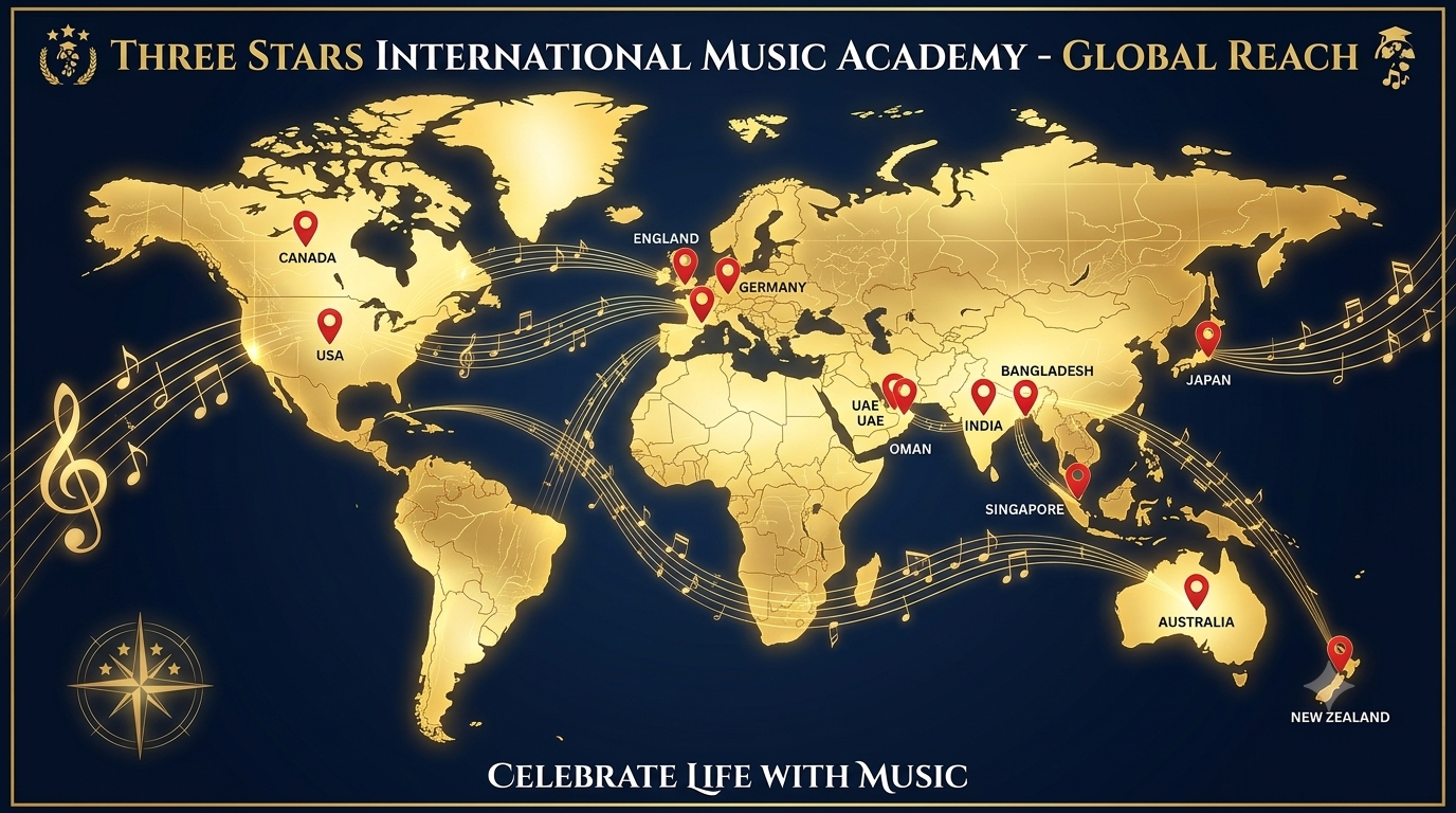 Global Presence and Reach of Three Stars International Music Academy Map
